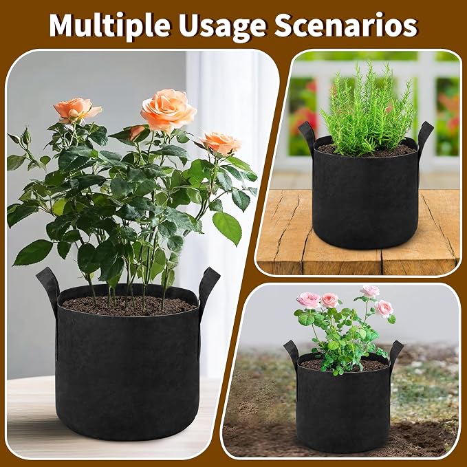 12 Pack 3 Gallon Grow Bags, Heavy Duty 300g Nonwoven Fabric Plant Pots with Reinforced Handles, Breathable Potato & Tomato Grow Bags for Vegetables, Peppers, Herbs - Black