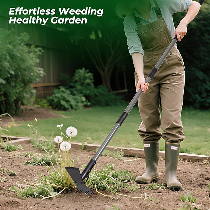 Walensee Weed Puller Tool with 64" Long Handle,2 in 1 Portable Manual Weeder Remover Tool with Weed Rake, Garden Hoe for Weeding, Heavy Duty Uprooting Weed Puller for Yard, Lawn, Garden and Patio