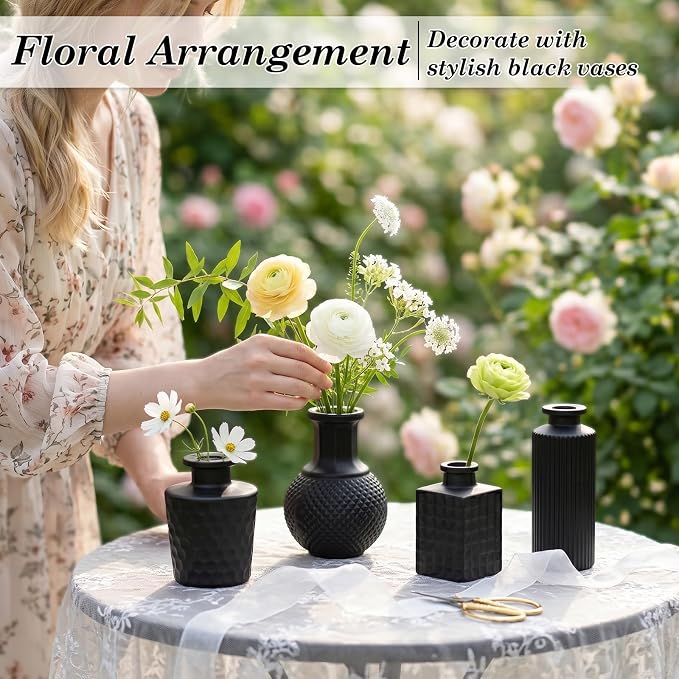 TBWIND 24PCS Black Glass Bud Vases Set, Small Vintage Flower Vases for Centerpieces, Mini Rustic Vases for Wedding Table Decor, Home, Shelves, Windowsills & Floral Arrangements