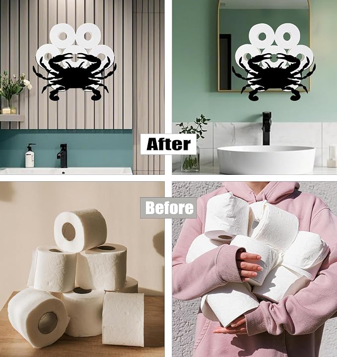 Crab Toilet Tissue Holder,Animal Paper Holders,Decorative Metal Papers Holder,Funny Toilet Animal Storage for Bathrooms,Bathroom Paper Organizer for Extra 8 Rolls Wall Mounted Art Decor