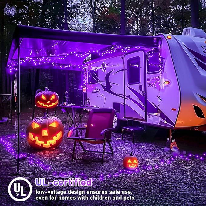 JMEXSUSS Purple Halloween Lights, 300 LED Purple Christmas String Lights Clear Wire, Fairy Lights for Bedroom Indoor Outdoor Yard Tree Xmas Spooky Halloween Party Decor (Non-Connectable)