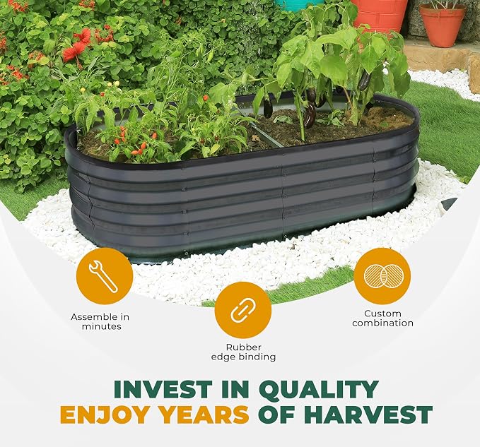 Utopia Home Galvanized Raised Garden Bed, 6 by 2 by 1 feet Lightweight Planter Boxes Outdoor with Easy Assembly, Large Garden Bed for Vegetables, Fruits, Flowers, Dark Grey