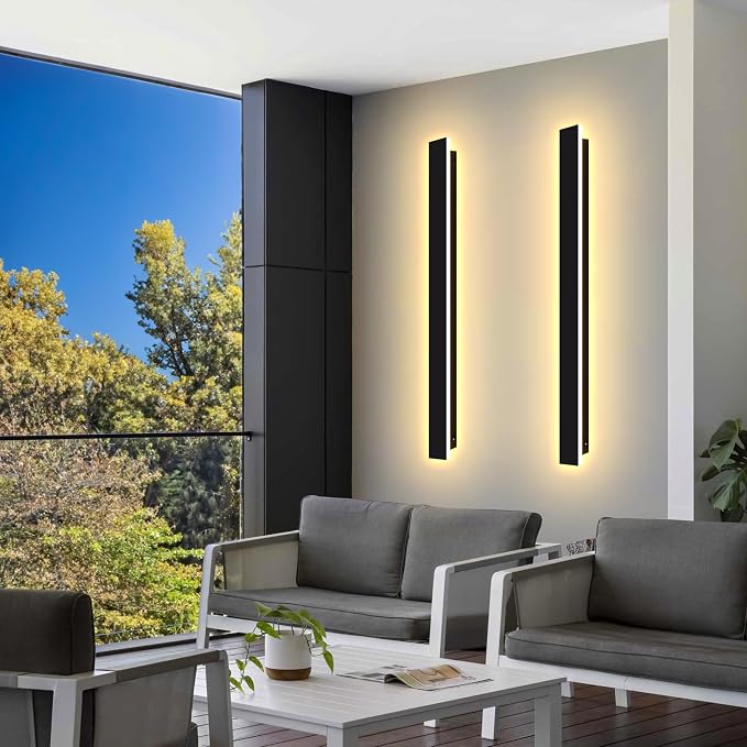 Outdoor Wall Light LED Long Wall Sconce 59.05in*1 Ip65 Waterproof Black Modern Outdoor Lights 3000k 45W Metal Exterior Light Fixture for Porch Light Patio Door Yard Garden Villa Living Room