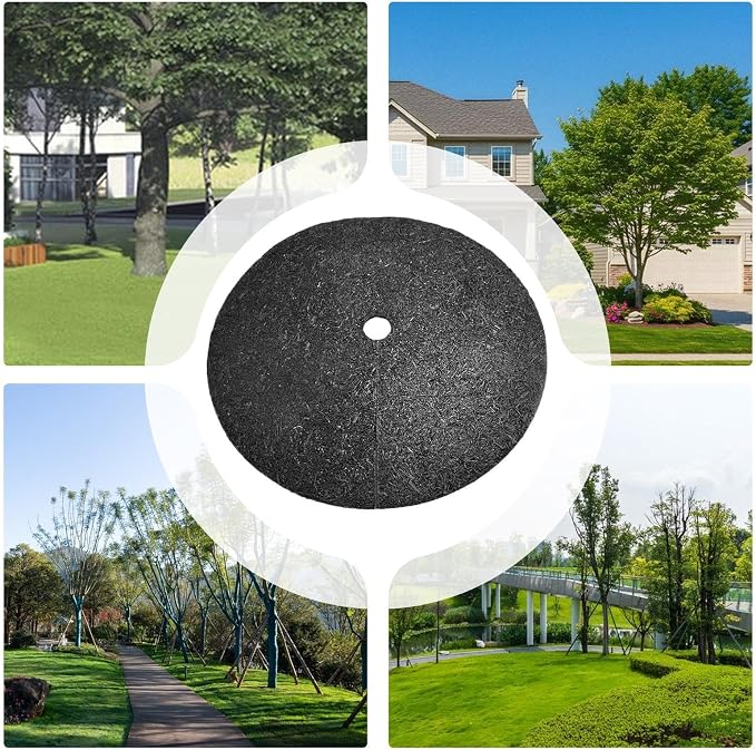 Non-Woven Tree Mulch Ring - 28in Reusable Tree Weeds Barrier Mat, Heavy Duty Trees Protector Mat, WeedBarrier Ring Trees Rings for Gardening Landscaping Weeds Control Root Protection, Easy Install