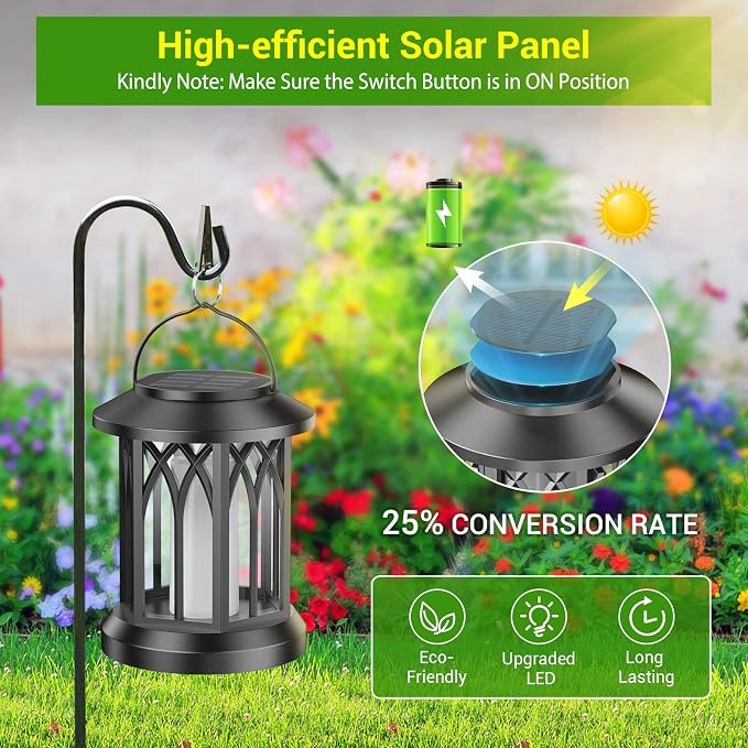 KOOPER 6 Pack Solar Lantern Outdoor Lights, Upgraded Flickering Flame Solar Lanterns Outdoor Waterproof, Auto ON/Off Lanterns Decorative Outdoor, Hanging Lantern for Yard Patio LawnTable Garden Decor