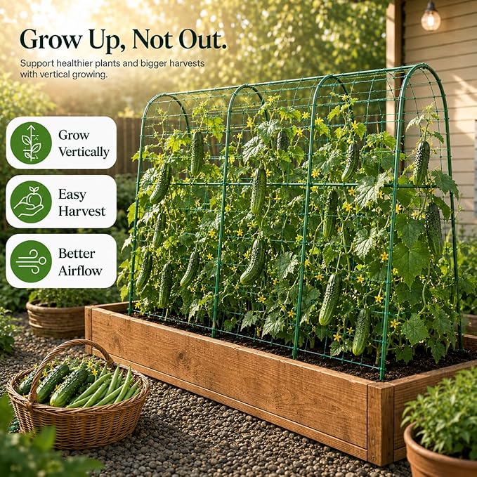Outdoor Metal Arch Trellis, U Shape Garden Trellis for Climbing Plants, Pea, Vegetable and Grape Vine Support Frame for Raised Beds, Planter Pots, Patio and Yard, Adjustable Width, Green