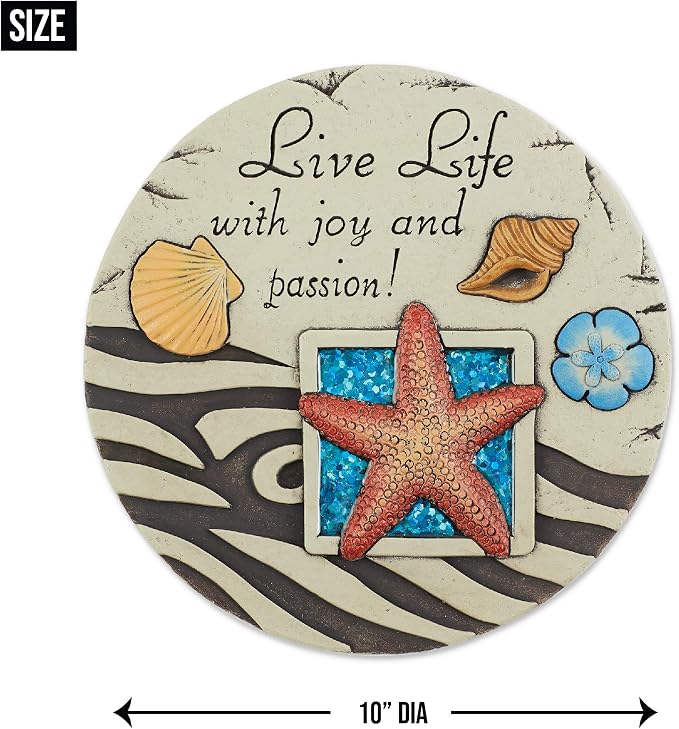 Zingz & Thingz Outdoor Garden Collection Colorful Stepping Stone, 10x10x1, Live Life with Joy & Passion