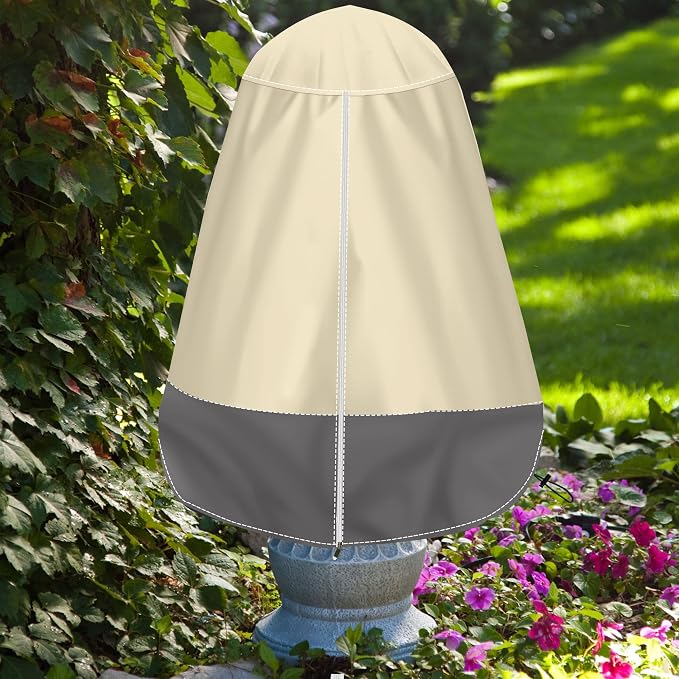 SOKINGCOVER Fountain Cover 36"x42" Heavy Duty 420D Waterproof with Zipper Access & Drawstring — Small Garden Bird Bath Fountain Cover for Winter Freeze Protection, UV & Water Resistant