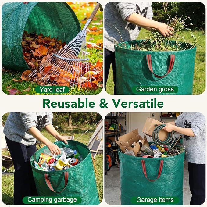 Dntorx 53 Gallons Reusable Yard Waste Bags, 2 Packs Lawn and Leaf Bags With Reinforced Handles, Collapsible Garden bag For Leaves,Grass,Storm Debris,Construction Waste, Standable&Foldable
