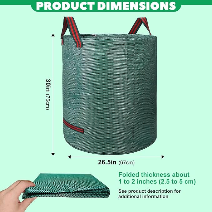 4 Pack 72 Gallon Reusable Yard Waste & Lawn Leaf Bags with Gloves - Heavy Duty Garden Trash Bags for All-Season Cleanup, Patio & Grass Clippings, Camping, Recyclable & Light Construction, Collapsible