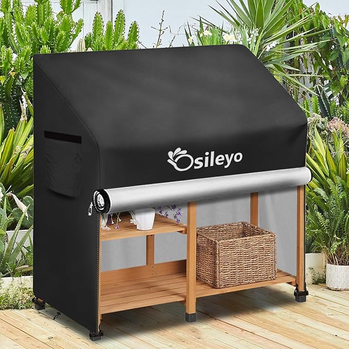 Outdoor Garden Potting Bench Table Cover with Split Zipper,600D Tough Canvas Waterproof Anti-UV All Season Weather Complete Protection Cover.(47" x 20" x 47"),Black