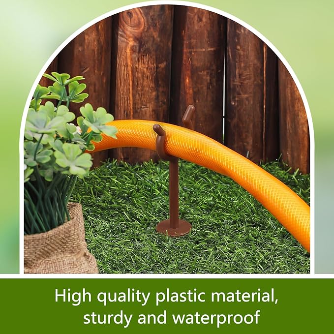 Taiyin 20 Pcs 3/4'' Garden Hose Holder Brackets Garden Guide Holder Decorative Outdoor Guide Stakes Support Spike Plant Tool to Keep off Lawn for Yard (Brown)