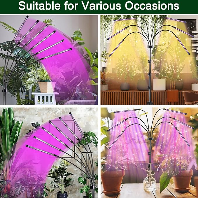 Mefflypee Grow Lights for Indoor Plants, LED Grow Light Stand, Red Blue Yellow Full Spectrum Plant Lamp with Adjustable Tripod, Color Changing Dimmable Vegetative Lamp with Auto On Off Timer (Type A)