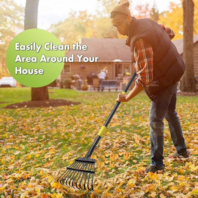 Rake for Leaves, Heavy Duty Small Leaf Rakes for Lawns & Yard with 78” Length 8.5” Width 11 Metal Tines, Lightweight Gardening Rake for Women Men Kids for Shrub,Grass,Mulch