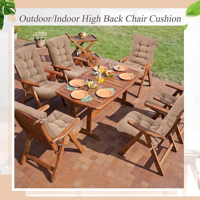 Juexica 4 Sets Outdoor Patio Chair Cushions Seat High Back Tufted Pillow Replacement Rocking Chair Cushions Pads for Patio Summer Seasonal Indoor Home Office(Beige Apricot)