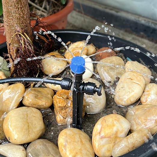Kalolary Drip Irrigation Emitters, 30pcs Quick Connect Adjustable 360 Degree Water Emitters for for 1/4" Tubing, Durable Irrigation Drippers for Garden, Lawn, and Greenhouse Watering Systems(Blue)