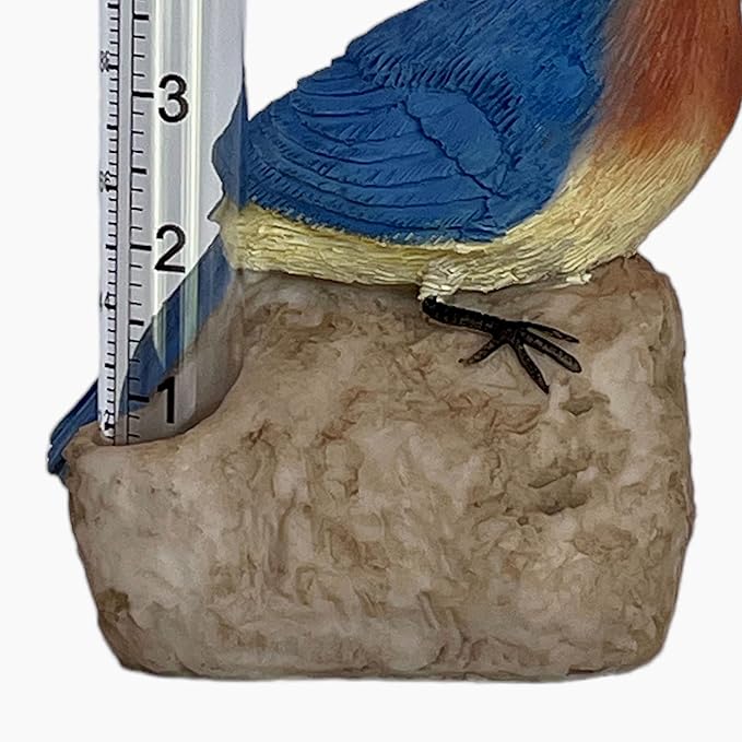 Gift Essentials Bluebird Decorative Rain Gauge Outdoor - Resin Bird Figurine on Rock Base - Removable Tube Measures Up to 5 Inches of Rainfall - Garden Decor Gift