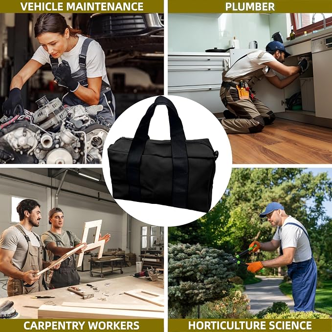 BLIRITEL 14 Inch Wide Mouth Tool Bag, Heavy Duty Canvas Tool Storage Bag, Large Capacity Handbag, Multi-function Tool Organizer Tote Bag for Storage Wrenches Pliers (Black, 14 Inch)