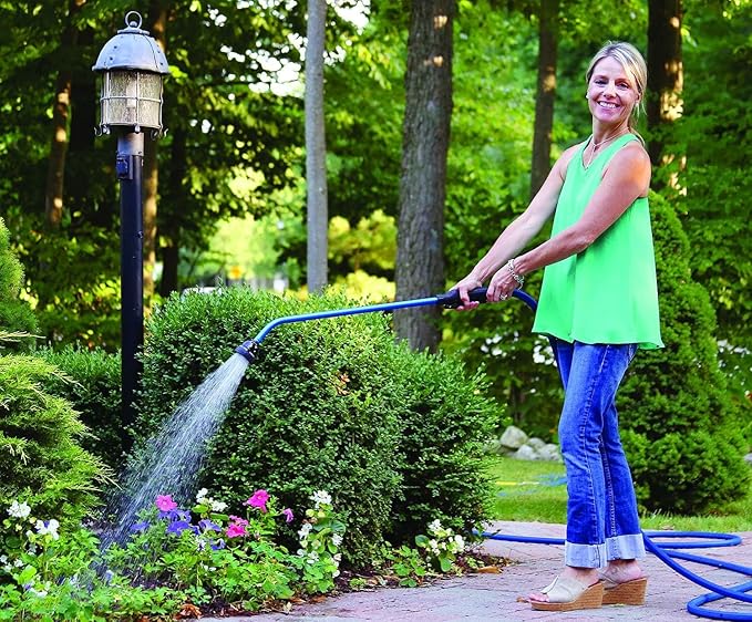 Dramm Kaleidoscope Rain Wand – 16” Touch-N-Flow with Trigger Shut-Off Valve & Lock, Gentle Shower Watering Wand for Plants, Hanging Baskets & Garden Beds – Blue