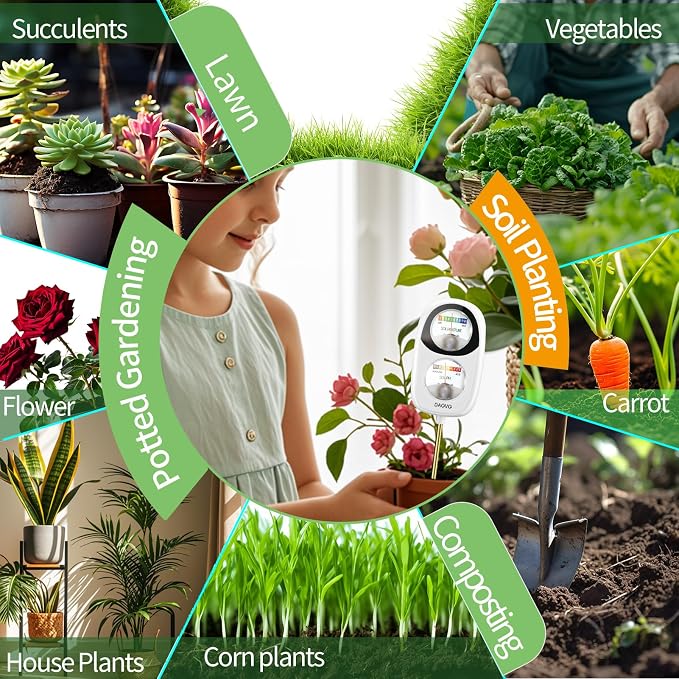 2-in-1 Moisture Meter for Plants, Soil Moisture Meter & PH Meter, Large Dual-Screen Soil Test Kit, Essential Garden Tools for Indoor/Outdoor Plant, Lawn, Farm, No Battery Needed