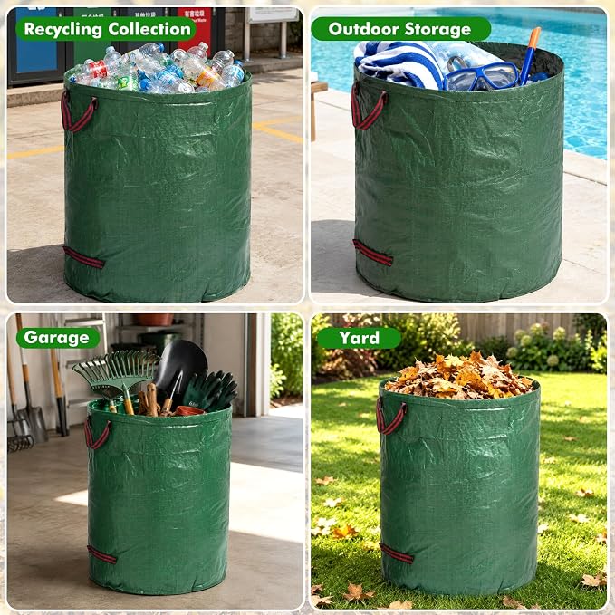 Reusable Yard Waste Bags, 72 Gallon Lawn and Leaf Bags 3-Pack, Collapsible Heavy-Duty Garden Bags, Stand-Up Yard Waste Container for Leaves, Grass Clippings and Lawn Debris