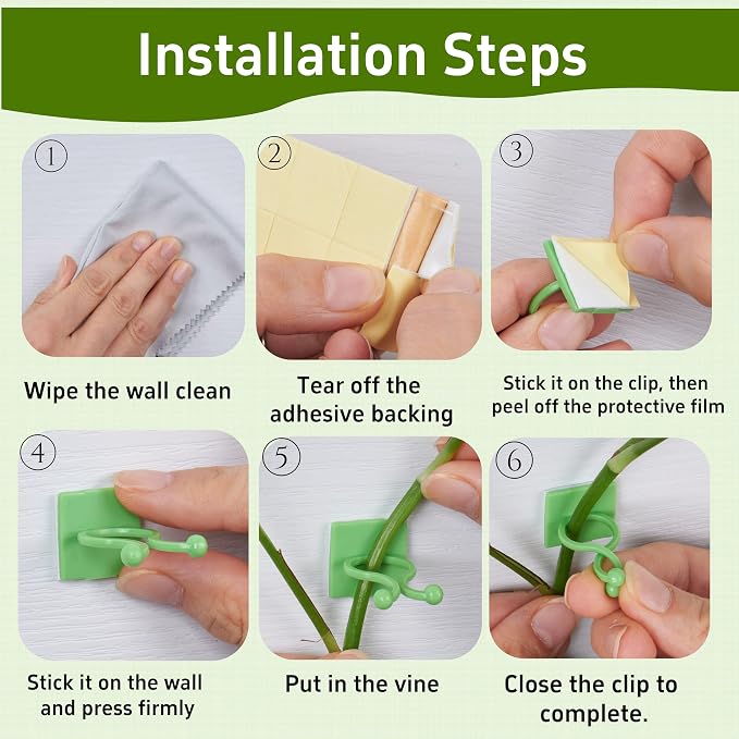 30/60/100PCS Plant Climbing Wall Fixture Clips,Invisible Wall Plant Vines Fixing Clips,Self-Adhesive Vine Support Holder for Climbing Plants. (100, Green V-Shaped)