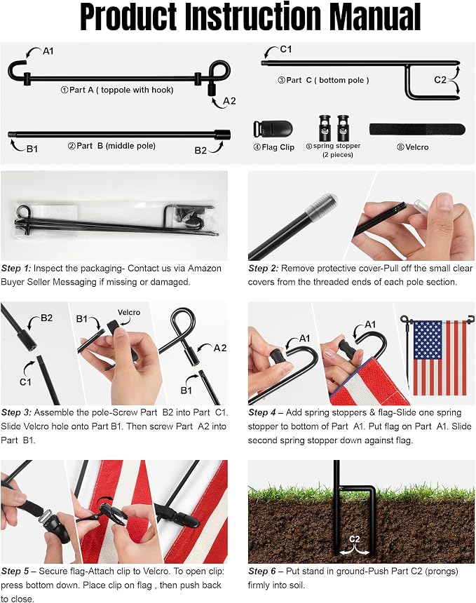 HOOSUN Garden Flag Stand,Premium Garden Flag Holder Pole Metal Powder-Coated Weather-Proof Paint with Graden Flag Clip and Spring Stoppers Without Flag Garden Decorations