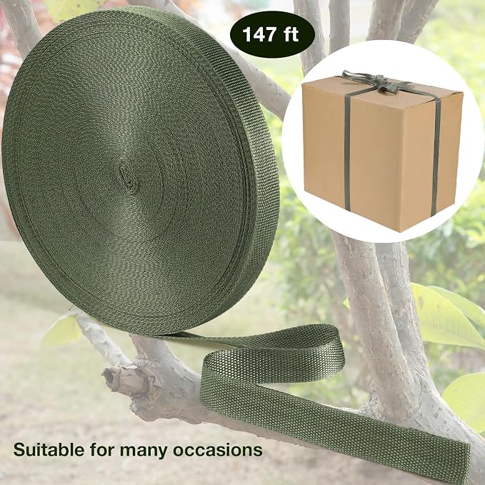 Shappy Tree Tie Strap Garden Webbing Strap Garden Plant Supports Tree Tie Staking and Guying for Outdoor Use, Plant Supports, Grafting, Straightening Supplies(Olivine,295 Feet x 1 Inch)