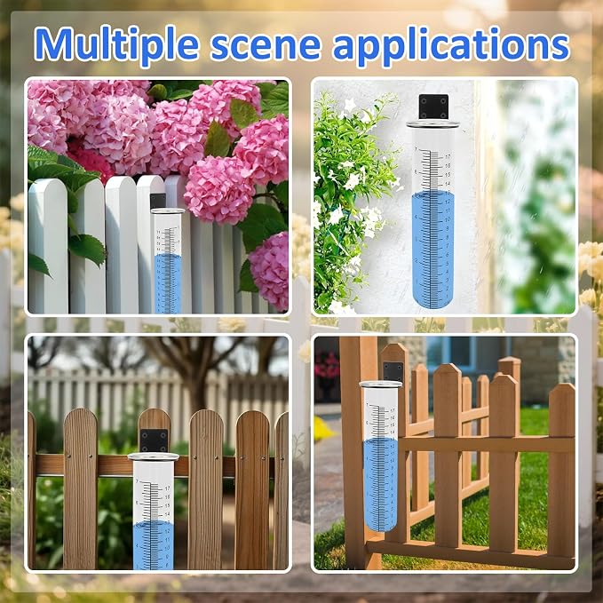 TBWHL 7" Capacity Rain Gauge Replacement Tube Glass with Stainless Steel Rack Holder, Decorative Rain Gauge Outdoor Measure Gauge for Yard Garden Fence Lawn Farm