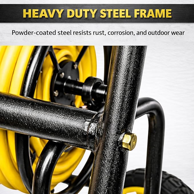 Garden Hose Reel Cart, Heavy Duty Hose Reel with Wheels, Outdoor Water Hose Reel for Backyard, Garden, or Lawn, Metal Hose Carts (250ft Hose Capacity)