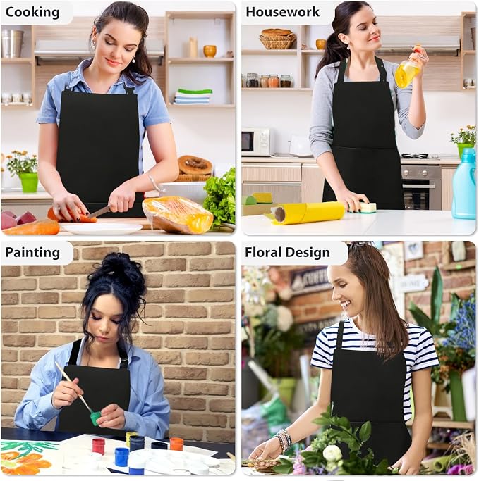 VALOME 2 Pack Kitchen Aprons, Apron for Cooking with 2 Pockets, Unisex Adjustable Neck Strap Chef Aprons for Men Women