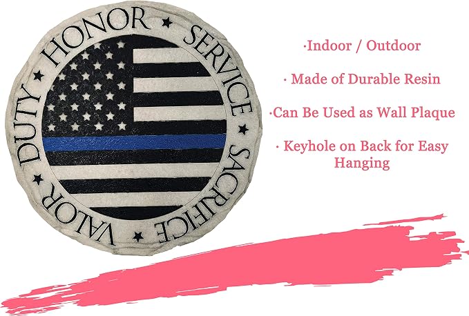 Spoontiques - Garden Décor - Police Blue Line Stepping Stone - Decorative Stone for Garden