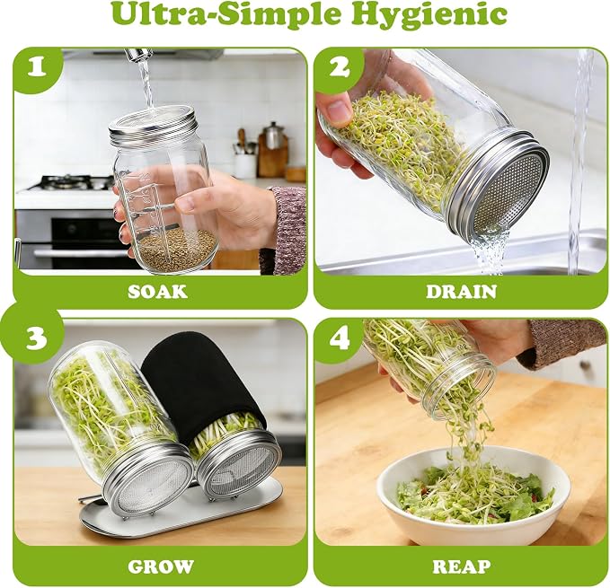 Palksky Sprouting Lids for Regular Mouth Mason Jars, 2Pack Reusable Stainless Steel Screen Bean Sprouts Growing Lid for Organic Alfalfa Broccoli Seeds Mung Bean Plant Germination Kits