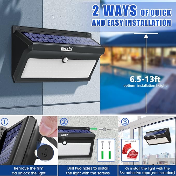 Solar Lights Outdoor, Wireless 100 LED Solar Motion Sensor Lights Waterproof Security Wall Lighting Outside for Front Door, Backyard, Steps, Garage, Garden (2000LM, 4PACK)
