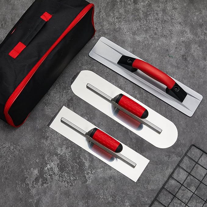 MorningRo 4 Pcs Concrete Hand Tools Set Includes Cement Magnesium Hand Float 16'' x 3-1/8'' Stainless Steel Pool Trowel 16'' x 4' Finishing Trowel 14'' x 4'' and Tool Bag