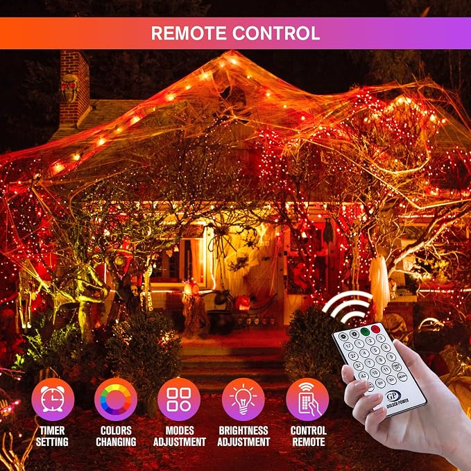 JMEXSUSS Halloween Lights, 8 Modes Waterproof Orange and Purple Light Outdoor Plug in, Clear Wire Halloween String Lights Indoor Bedroom 500 LED Orange and Purple 163 FT