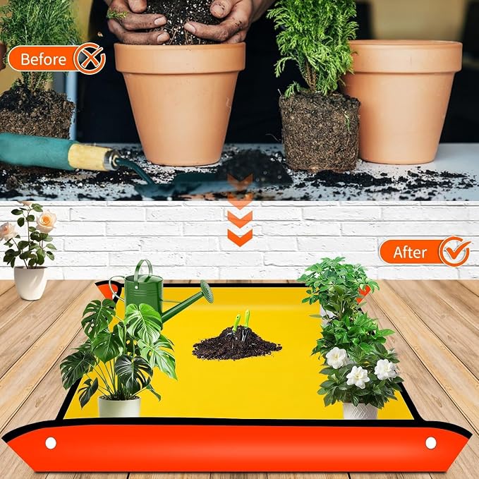 Extra Large Reusable Repotting Mat 40x40 Inch(100x100cm)- Waterproof Plant Transplant Mat for Indoor Gardening,Orange