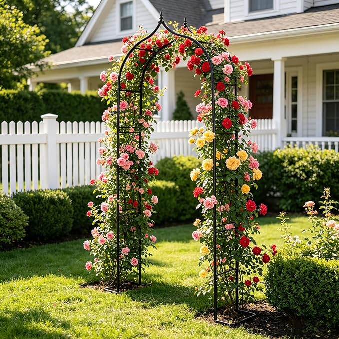 93" Metal Garden Arbor Arch Trellis for Climbing Plants, Outdoor Indoor | Heavy Duty Thickened Metal Arbors with Base for Stability Rustproof Coating Wedding Ceremony Party Archway Grape Vine Support