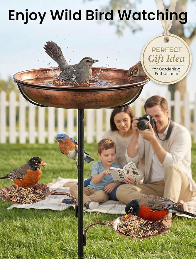 Metal Bird Bath for Outside - Stable Copper Birdbath with Thickened 5-Prong Base | Windproof Heavy Duty Bird Feeder for Garden, Removable Bowl, Rust-Resistant