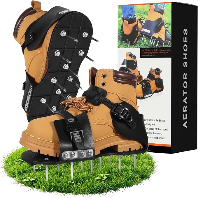 Aerator Shoes, Lawn Aerator Shoes for Grass, Spike Shoes Tool for Lawn with 5mm Metal Base and Adjustable Straps (Buckle)