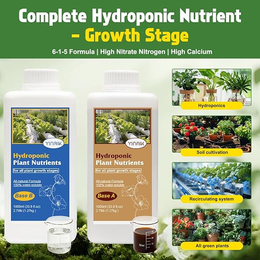 YINMIK Nutrients Base A&B Liquid Hydroponic Fertilizer,Plant Food for Hydroponics Growing System and Potted Houseplants, Hydroponic Solution for Herbs,Vegetables,Full Cycle Plants Food(2000ml Total)