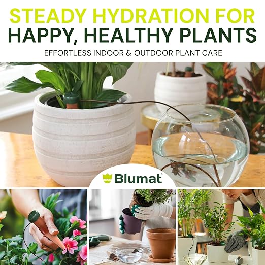 Blumat Classic Self-Watering Stakes - Prevents Overwatering and Underwatering for Healthy Growth While You are Away - Ideal for Indoor Plant Watering, 9 Pack, w Adapter