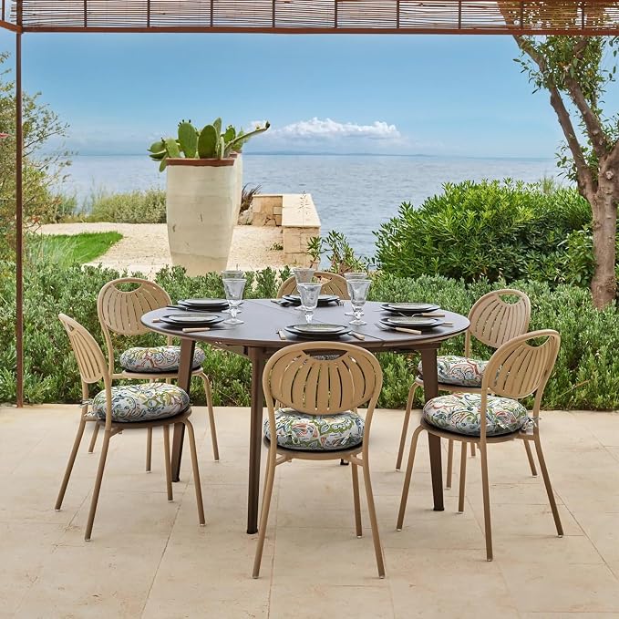 DYTXIII Set of 2 Outdoor Round Chair Cushions 15"x15"x4" with Ties, Water Repellent Tufted Bistro Seat Cushions, Thick Patio Chair Pads for Bar Stool, Garden & Dining Furniture - Paisley Botanical