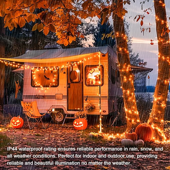 JMEXSUSS 300 LED Orange Halloween Lights Indoor Outdoor, Orange Christmas Lights Clear Wire Plug in for Fall Halloween Tree Decorations