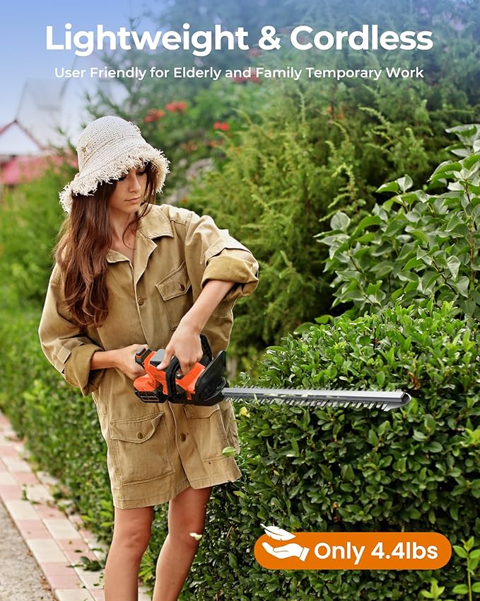 20'' Hedge Trimmers Cordless with 2pcs 4000mAh Battery, Brushless Electric Bush Clipper with Rechargeable Batteries, 3000RPM 180° Rotatable Head, 2/3'' Blade Gap Orange,Gifts for Father’s Day