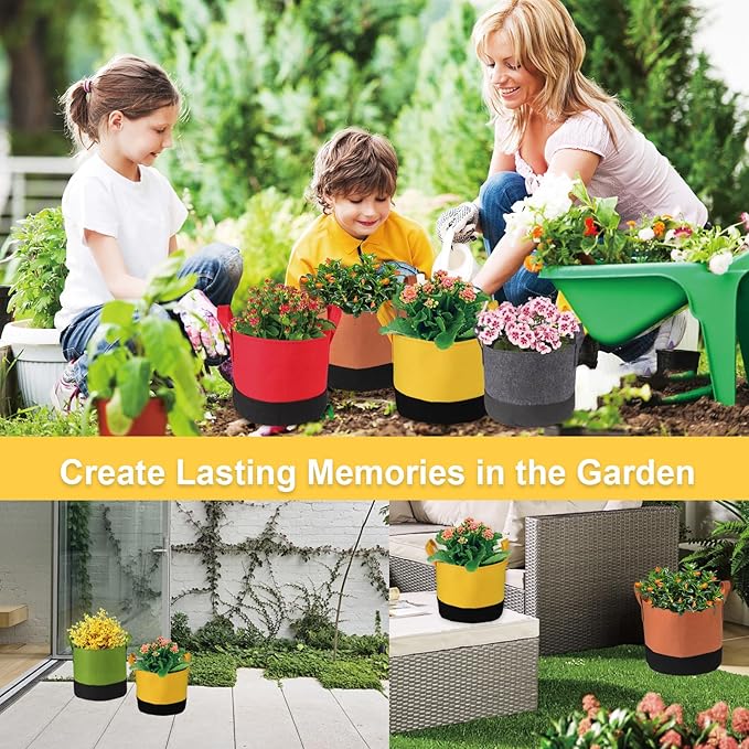 Grow Bags 5Gal/7Gal/10Gal * 2 ,6 Pack Vegetable/Flower/Plant Grow Bags ,Plant Fabric Pots with Handles for Garden and Outdoor Planting (6 Colour, 5 Gallon)