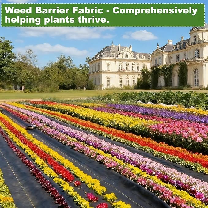 Approx.3.3FT×13FT Weed Barrier Fabric,Landscape Fabric,3.2oz Weed Barrier Fabric Heavy Duty,Weed Control Garden Cloth,Woven Geotextile Fabric for Garden Beds, Underlayment, with 4 U-Securing Pegs