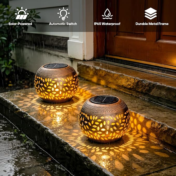 JMEXSUSS 2 Pack Solar Lanterns Outdoor Waterproof, Outdoor Lanterns for Porch, Solar Table Lamps for Outside Patio, Garden, Camping, Desk, Yard, Copper