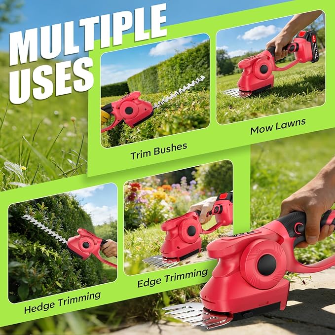 2-in-1 600W Cordless Hedge Trimmer, 21V Battery Operated Trimmer for Bush & Grass, Lightweight Garden Trimmer for Home Use