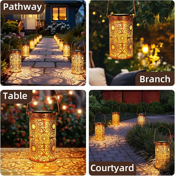 DIBIEECN Birthday Gifts for Women Mom Grandma Wife, Solar Lanterns Outdoor Waterproof, Metal Hanging Lights Garden Decor, LED Decorative Lantern for Patio Porch Backyard, Sunflower, 1 Pack